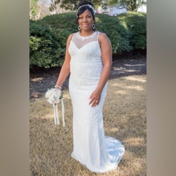 Lulus Modern Fairytale White Mesh Beaded Sequin Mermaid Maxi Dress Small NEW - Picture 13 of 16